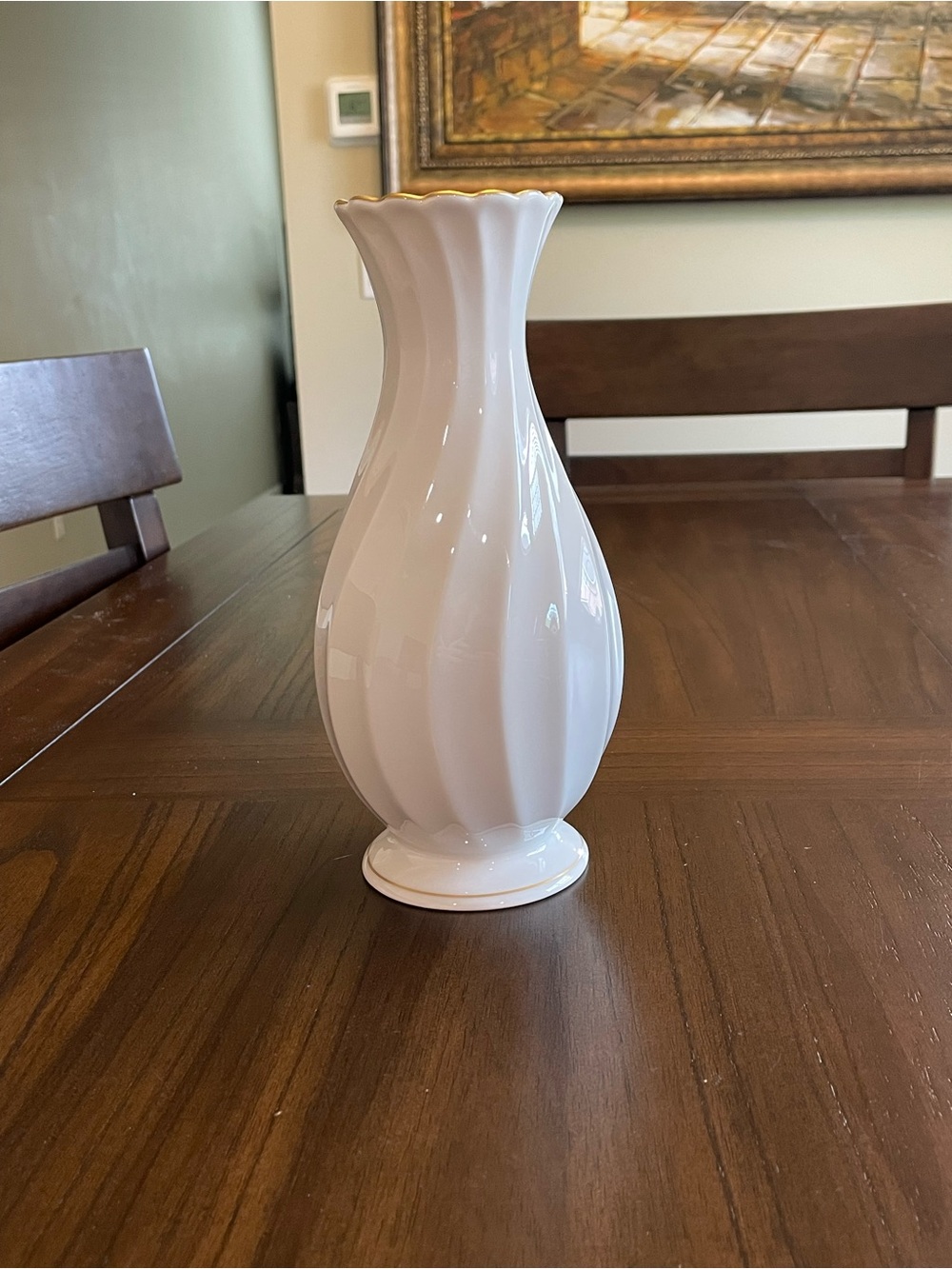 Vintage Syracuse Fine China White Fluted Vase with Gold Trim Made in USA